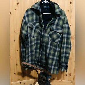 FLANNEL SHACKET Plaid Industrial Rags Moss Green & Navy Overshirt UniSex M- XL 😎